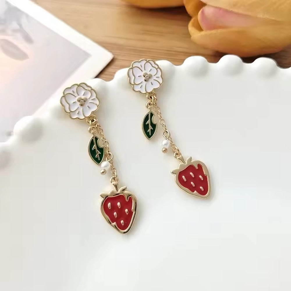 Strawberry Flower Stud Drop Earrings
